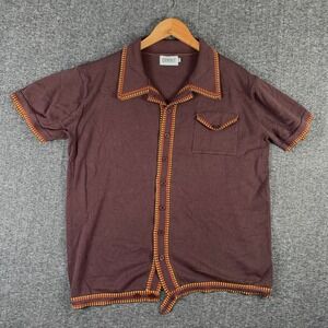 Oxknit Shirt Men Extra Large Brown 70s Retro Hippie Button Up